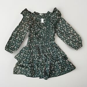 AE 77 American Eagle Floral‎ Mini Ruffled Mini Dress Cottagecore Green LARGE NWT